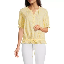 Women's Elbow Sleeve Lightweight Jersey Gathered Adjustable Hem Blouse