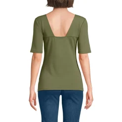 Women's Elbow Sleeve Polished Essentials High Neck Low Back Top