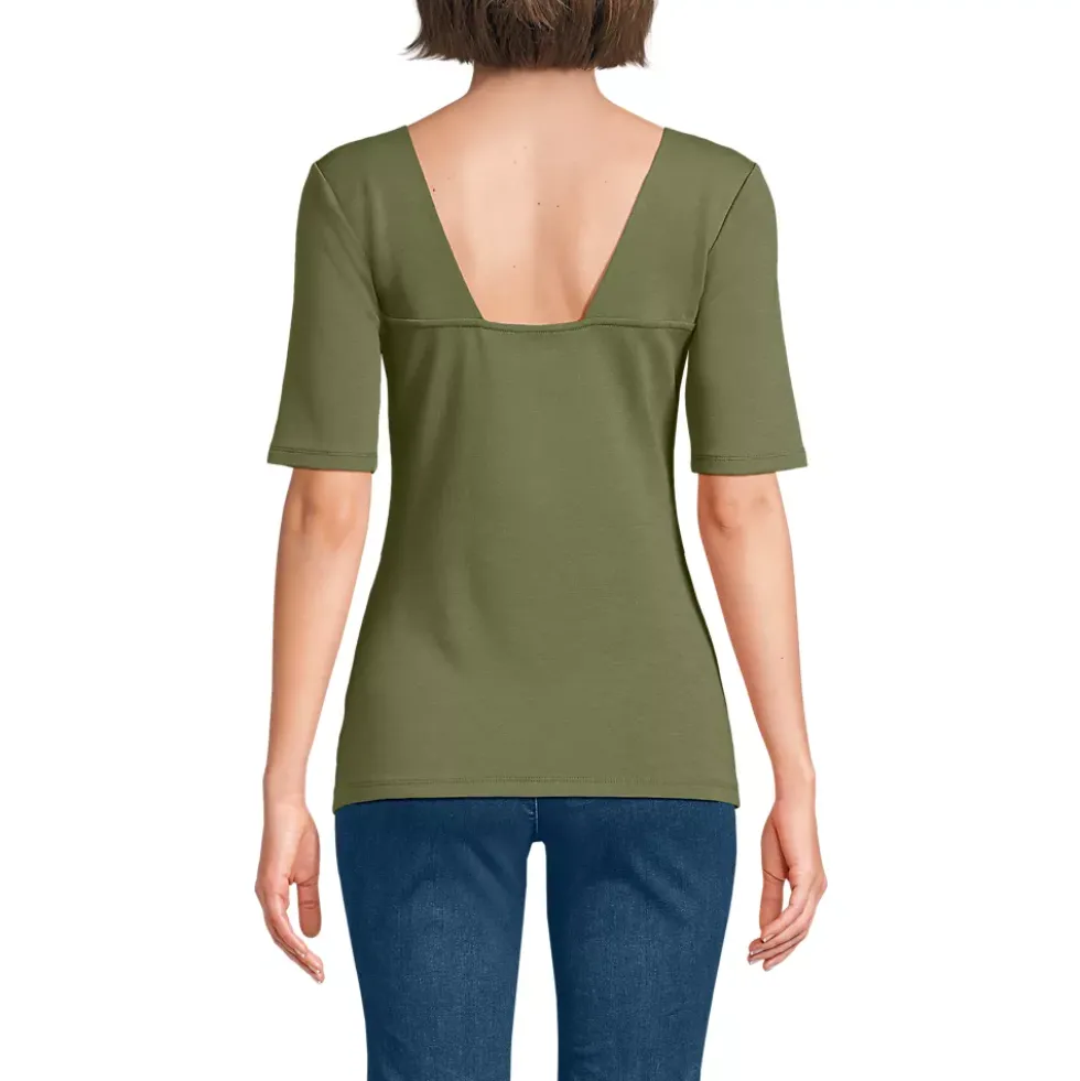 Women's Elbow Sleeve Polished Essentials High Neck Low Back Top