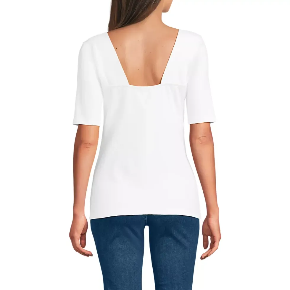 Women's Elbow Sleeve Polished Essentials High Neck Low Back Top