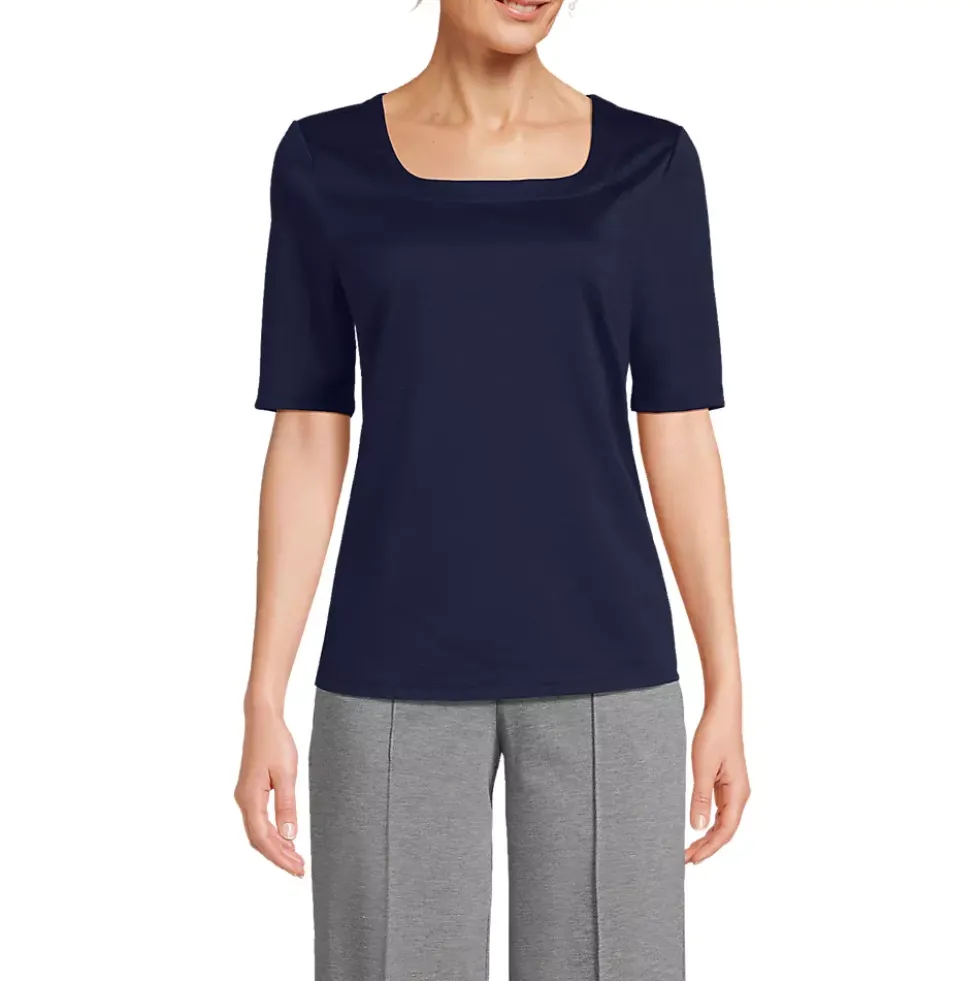 Women's Elbow Sleeve Ponte Square Neck Top