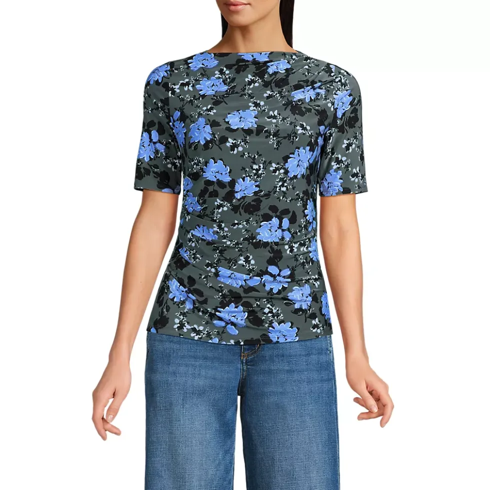 Women's Elbow Sleeve Silky Knit Ruched Top