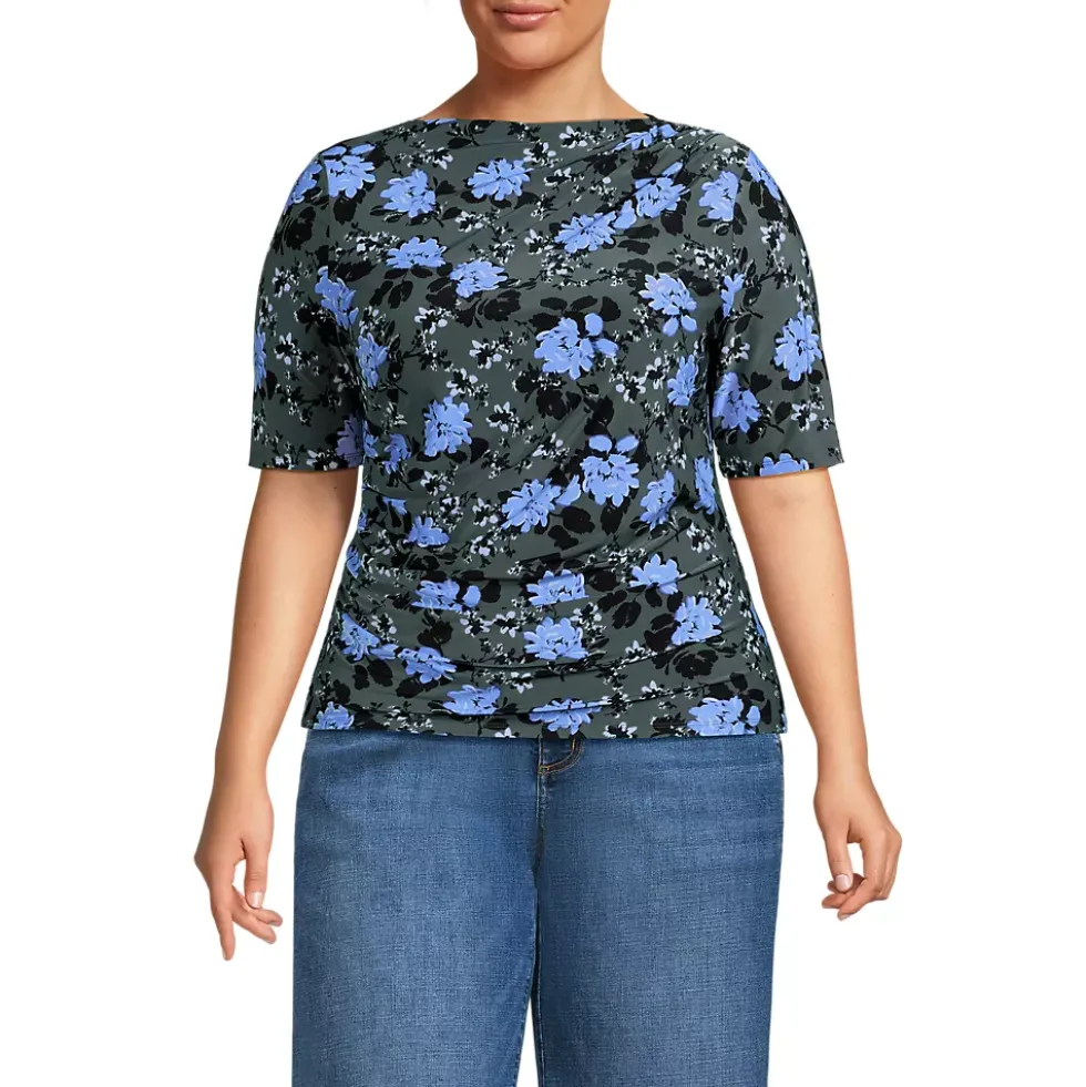 Women's Elbow Sleeve Silky Knit Ruched Top