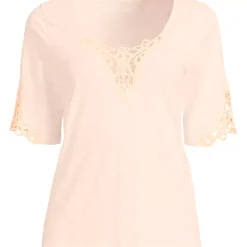 Women's Elbow Sleeve Slub Lace Trim T-Shirt