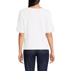Women's Elbow Sleeve Slub Lace Trim T-Shirt
