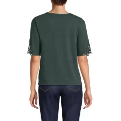 Women's Elbow Sleeve Slub Lace Trim T-Shirt