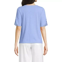 Women's Elbow Sleeve Slub Lace Trim T-Shirt
