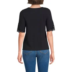 Women's Elbow Sleeve Slub Lace Trim T-Shirt