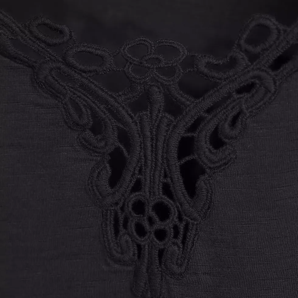 Women's Elbow Sleeve Slub Lace Trim T-Shirt