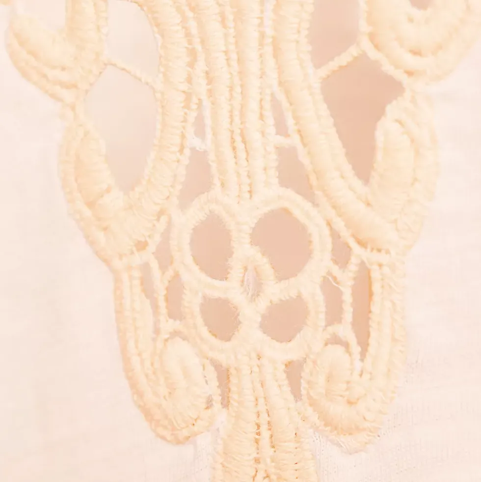 Women's Elbow Sleeve Slub Lace Trim T-Shirt