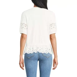 Women's Elbow Sleeve Slub Lace Trim Adjustable Hem Top