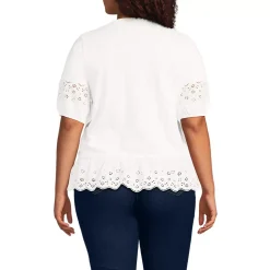 Women's Elbow Sleeve Slub Lace Trim Adjustable Hem Top