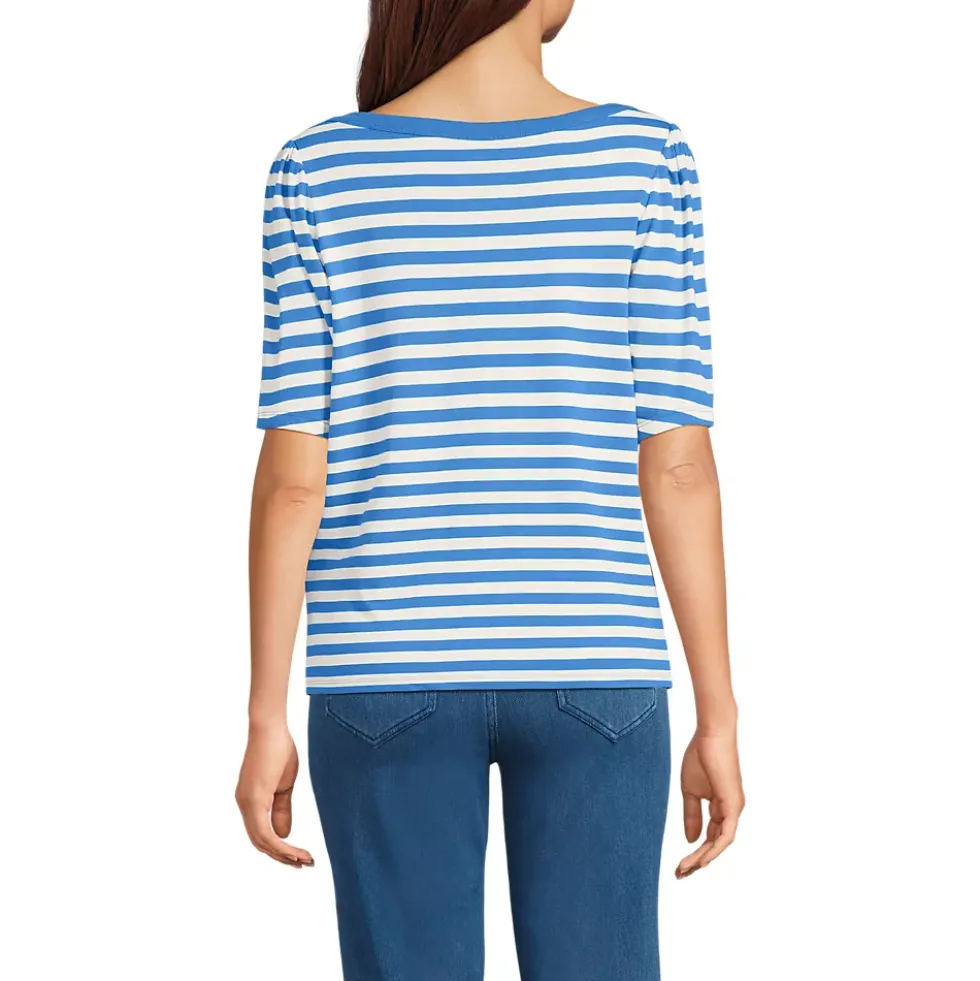 Women's Elbow Sleeve Supima Cotton Boatneck T-Shirt