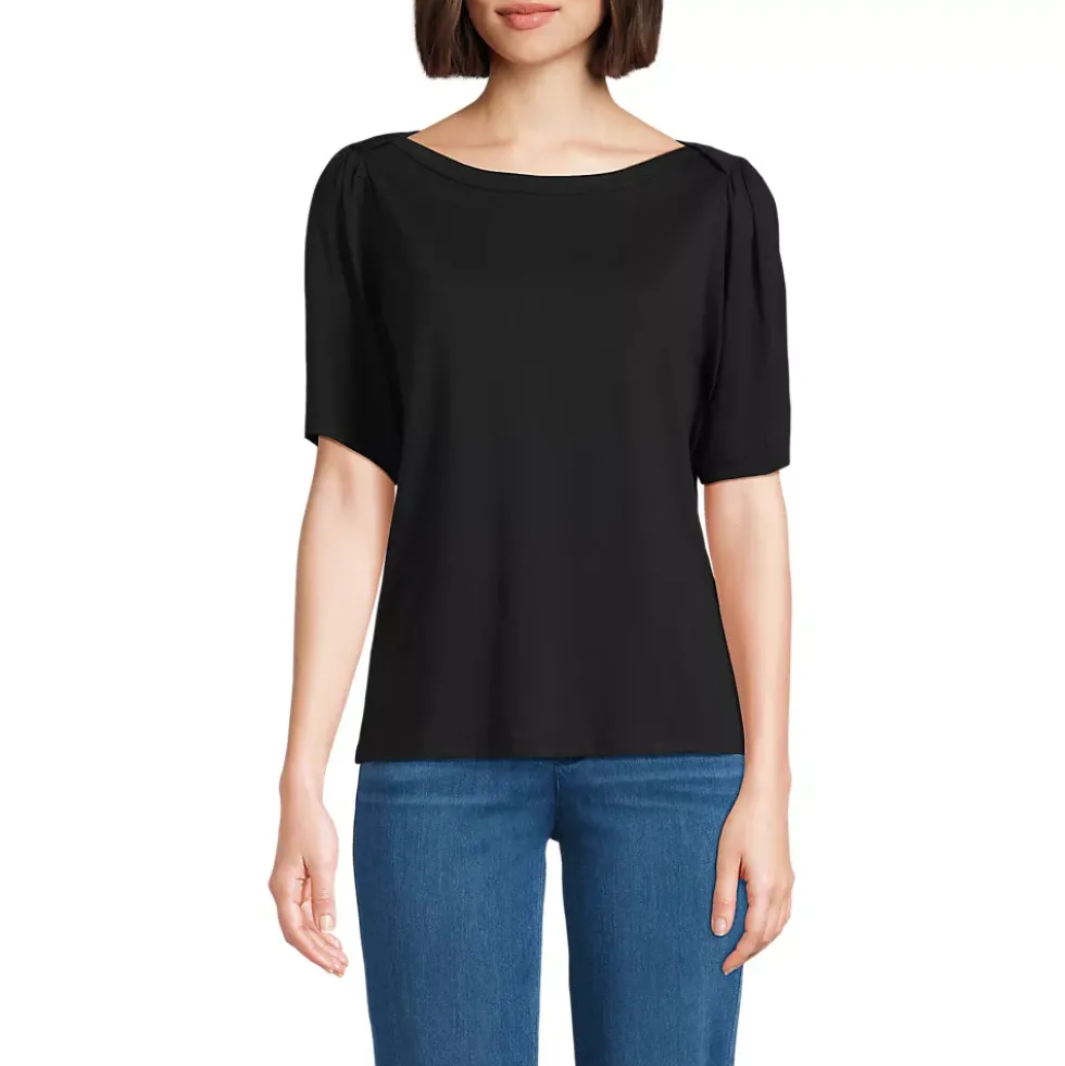 Women's Elbow Sleeve Supima Cotton Boatneck T-Shirt