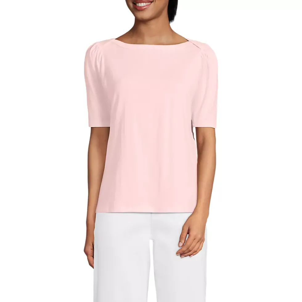 Women's Elbow Sleeve Supima Cotton Boatneck T-Shirt