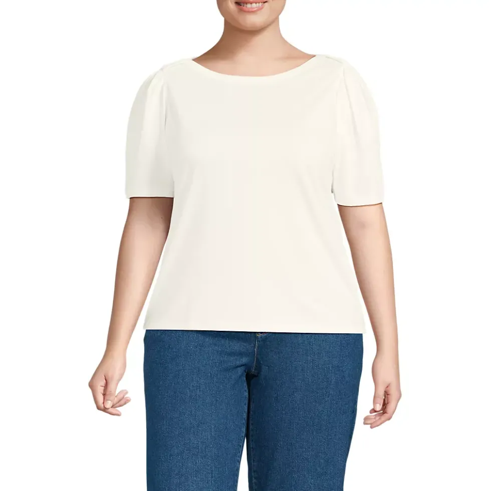 Women's Elbow Sleeve Supima Cotton Boatneck T-Shirt