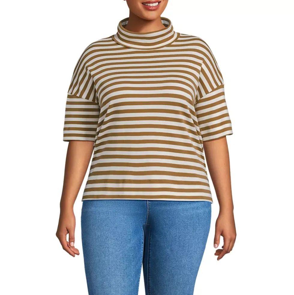 Women's Elbow Sleeve Supima Cotton Relaxed Turtleneck