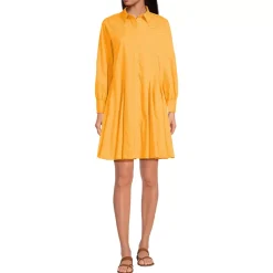Women's Embroidered Poplin Button Front Dress with Godets