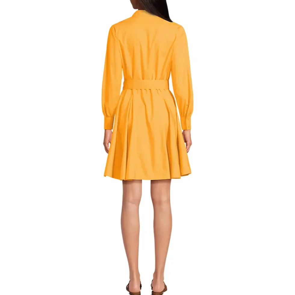 Women's Embroidered Poplin Button Front Dress with Godets