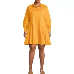 Women's Embroidered Poplin Button Front Dress with Godets