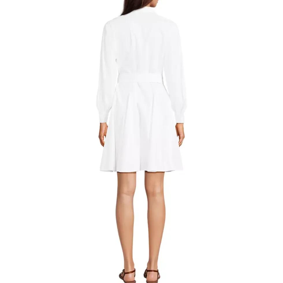 Women's Embroidered Poplin Button Front Dress with Godets