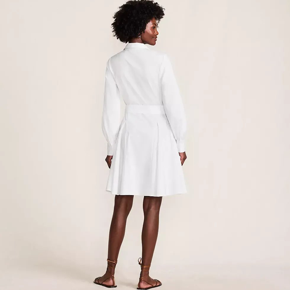 Women's Embroidered Poplin Button Front Dress with Godets