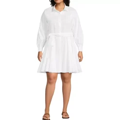 Women's Embroidered Poplin Button Front Dress with Godets