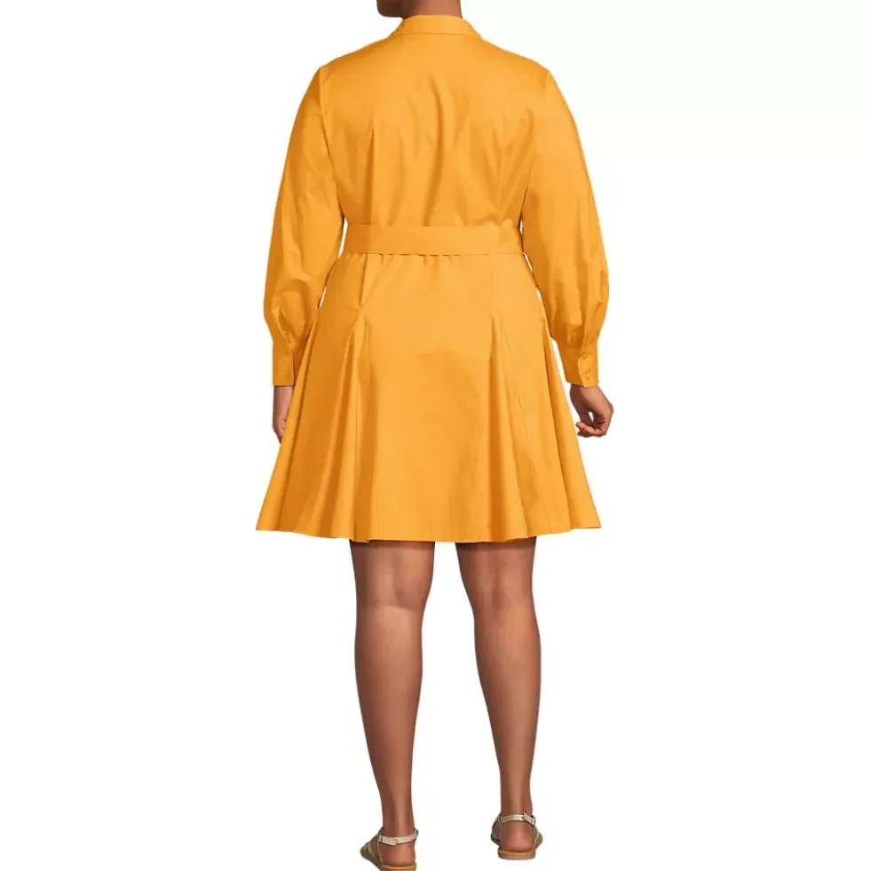 Women's Embroidered Poplin Button Front Dress with Godets