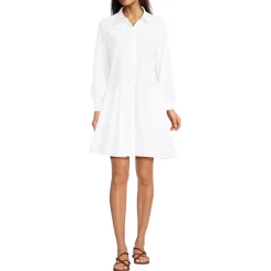 Women's Embroidered Poplin Button Front Dress with Godets