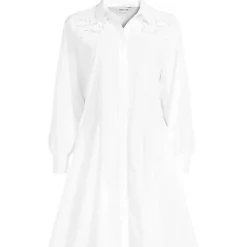 Women's Embroidered Poplin Button Front Dress with Godets
