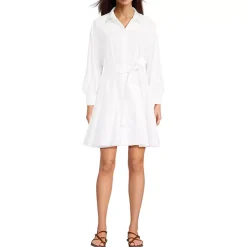 Women's Embroidered Poplin Button Front Dress with Godets