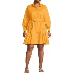 Women's Embroidered Poplin Button Front Dress with Godets
