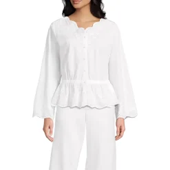 Women's Embroidered Poplin Long Sleeve Blouse