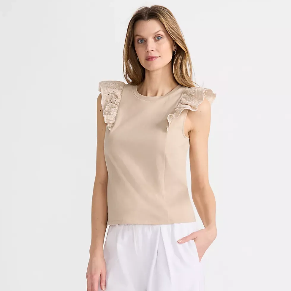 Women's Embroidered Ruffle Tank Top