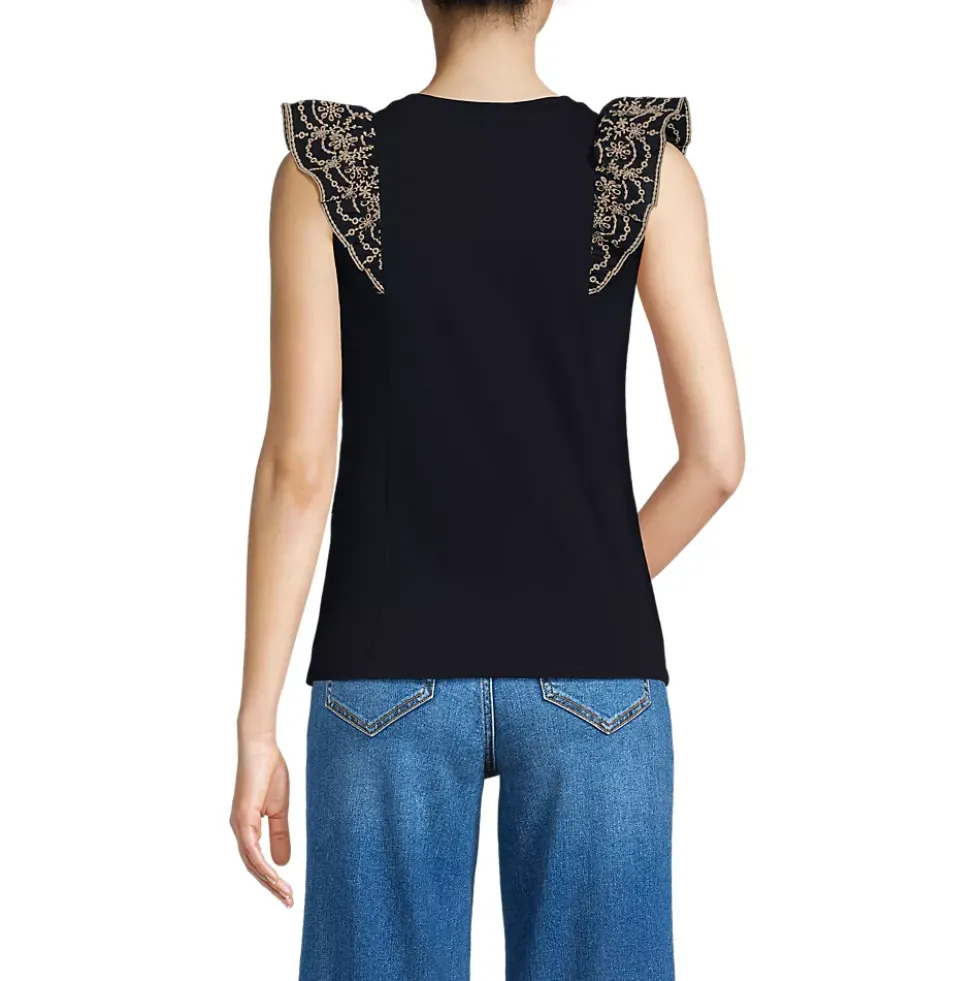 Women's Embroidered Ruffle Tank Top
