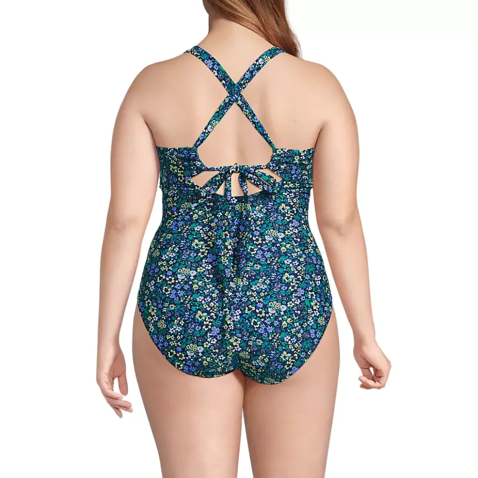 Women's Essential Tie Back Ruched One Piece Swimsuit