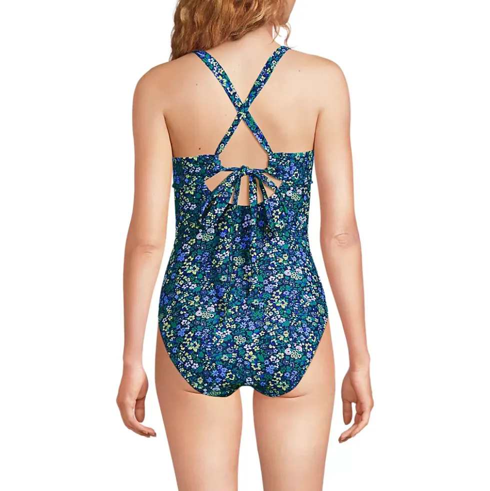 Women's Essential Tie Back Ruched One Piece Swimsuit