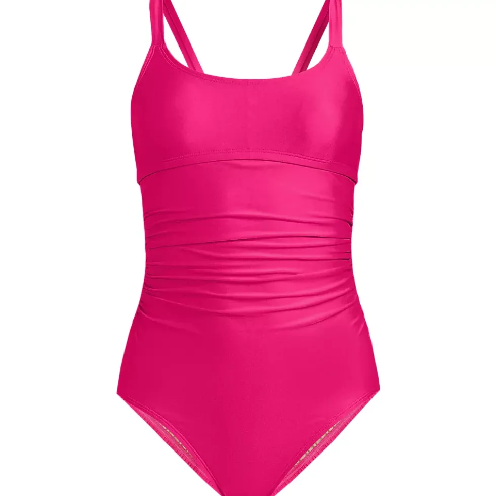 Women's Essential Tie Back Ruched One Piece Swimsuit