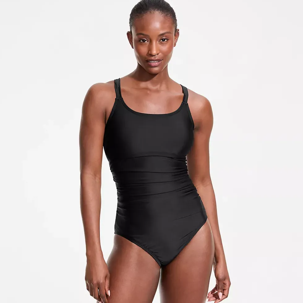 Women's Essential Tie Back Ruched One Piece Swimsuit