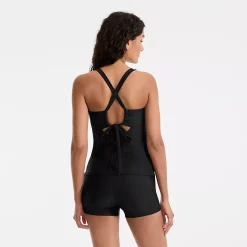 Women's Essential Tie Back Ruched Tankini and Shorts Two Piece Set