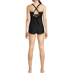 Women's Essential Tie Back Ruched Tankini and Shorts Two Piece Set