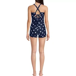 Women's Essential Tie Back Ruched Tankini and Shorts Two Piece Set
