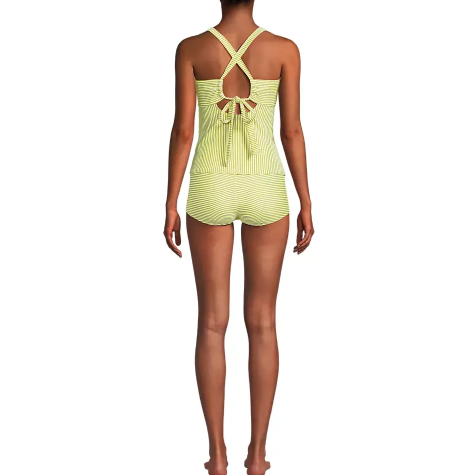 Women's Essential Tie Back Ruched Tankini and Shorts Two Piece Set