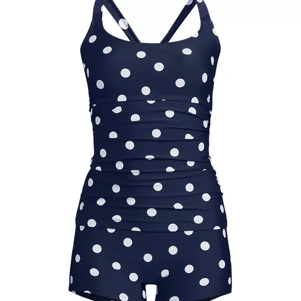 Women's Essential Tie Back Ruched Tankini and Shorts Two Piece Set