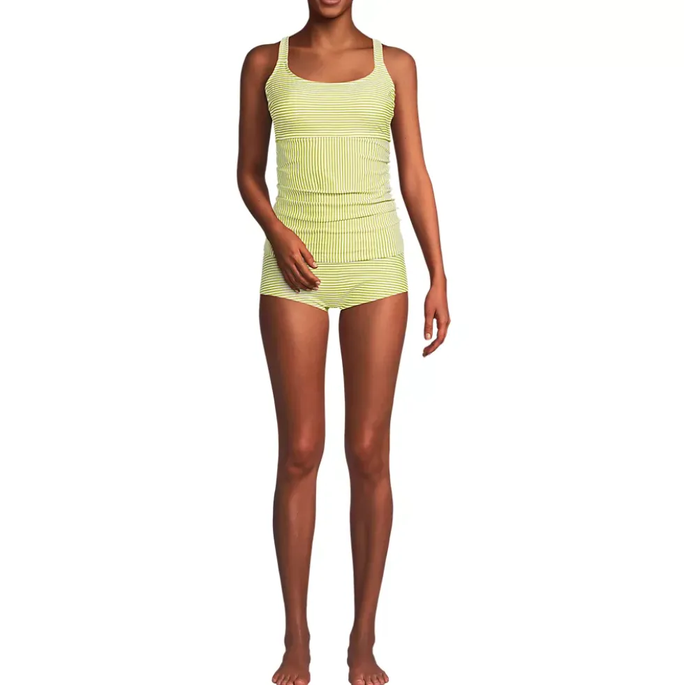 Women's Essential Tie Back Ruched Tankini and Shorts Two Piece Set