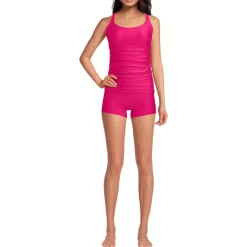 Women's Essential Tie Back Ruched Tankini and Shorts Two Piece Set