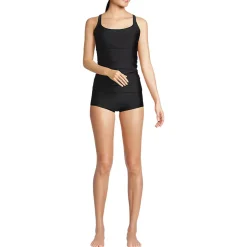 Women's Essential Tie Back Ruched Tankini and Shorts Two Piece Set