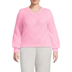 Women's Eyelash Fuzzy Pointelle Puff Sleeve Sweater