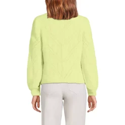 Women's Eyelash Fuzzy Pointelle Puff Sleeve Sweater
