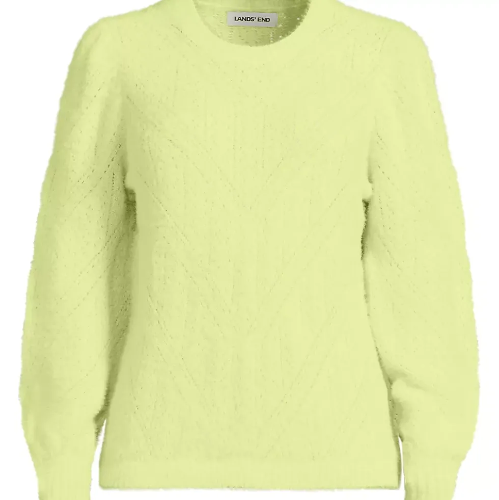 Women's Eyelash Fuzzy Pointelle Puff Sleeve Sweater